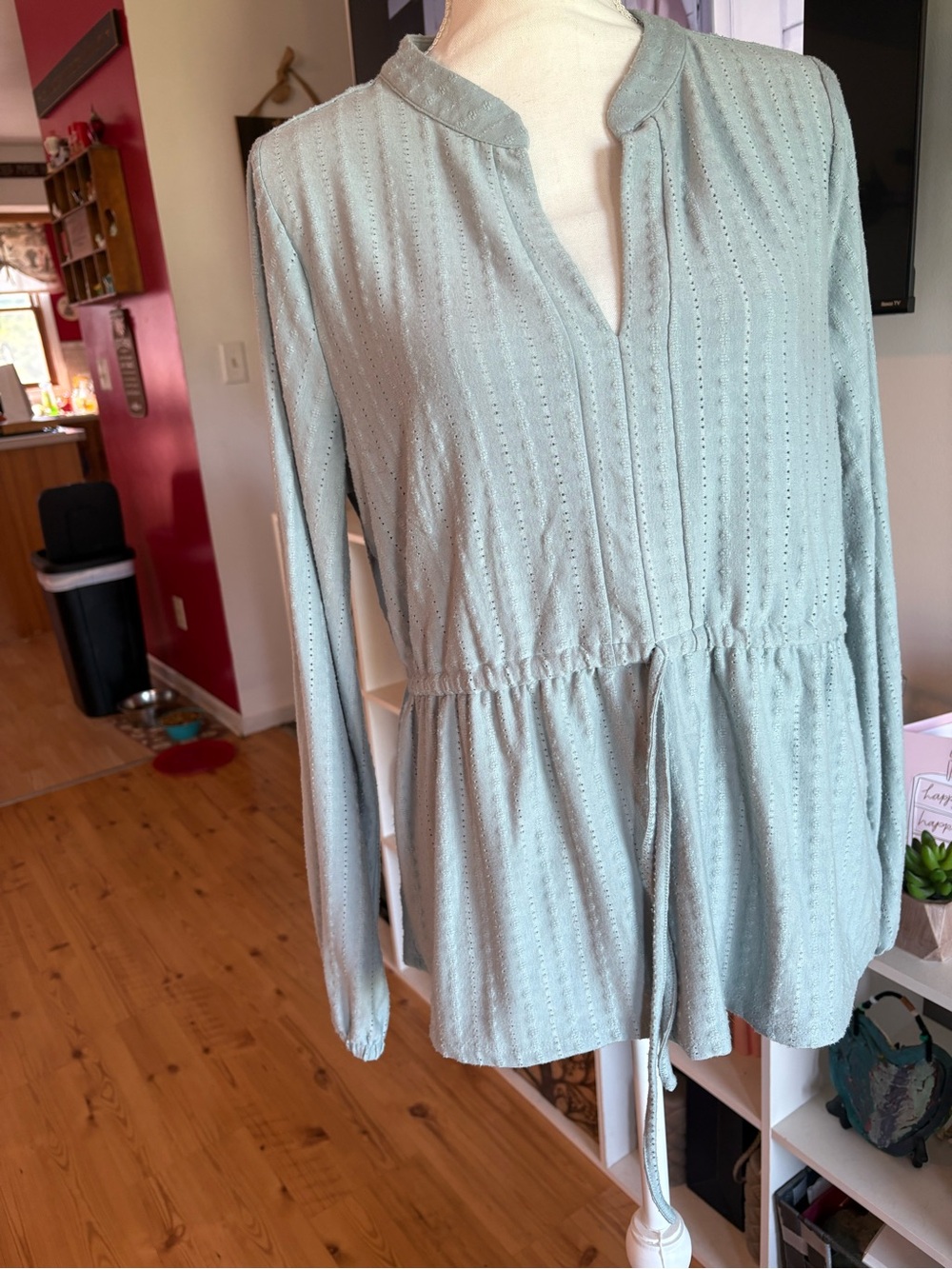 Belldini Sage Green Eyelet Drawstring Tunic